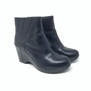 Dansko Faith Black Leather Wedge Bootie Ankle Boot Side Zip Studded Size 41